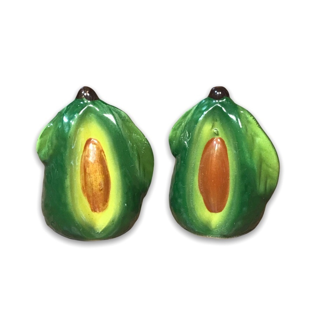 Avocado Ceramic Salt and Pepper Shakers Vintage Hand painted